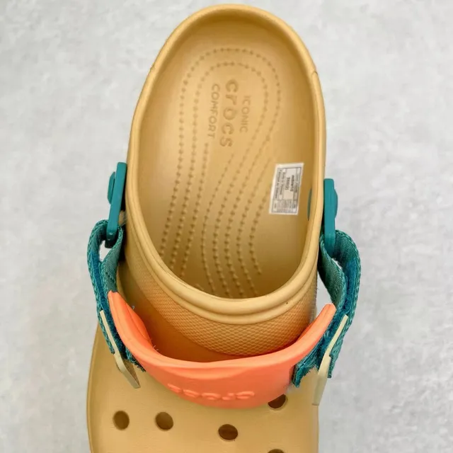 Crocs Echo Beige Blue Molded Foam Adjustable Strap Clog