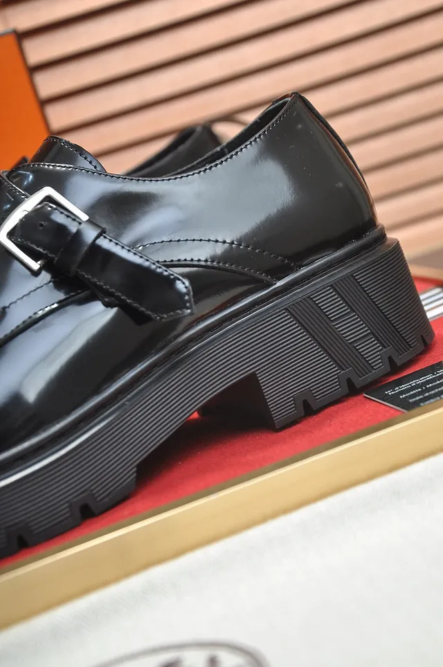 Hermès Buckled Monk Shoe Black Patent Leather Monk Shoes