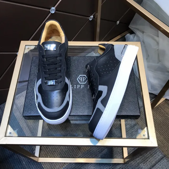 Philipp Plein Black and Gray Perforated Low-Top Lifestyle Sneakers