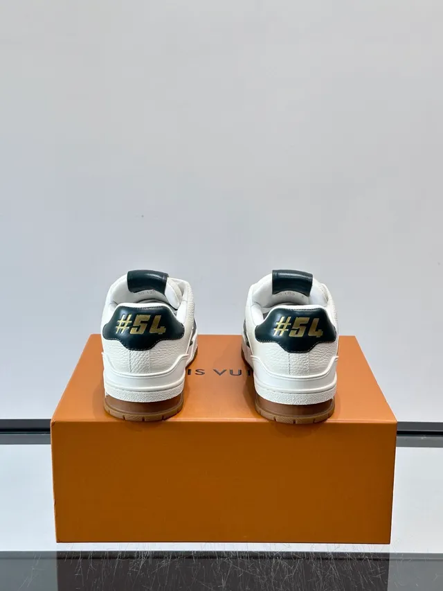 Louis Vuitton LV Trainer White Green Layered Leather Panels Perforated Toe Cap Lifestyle Sneakers