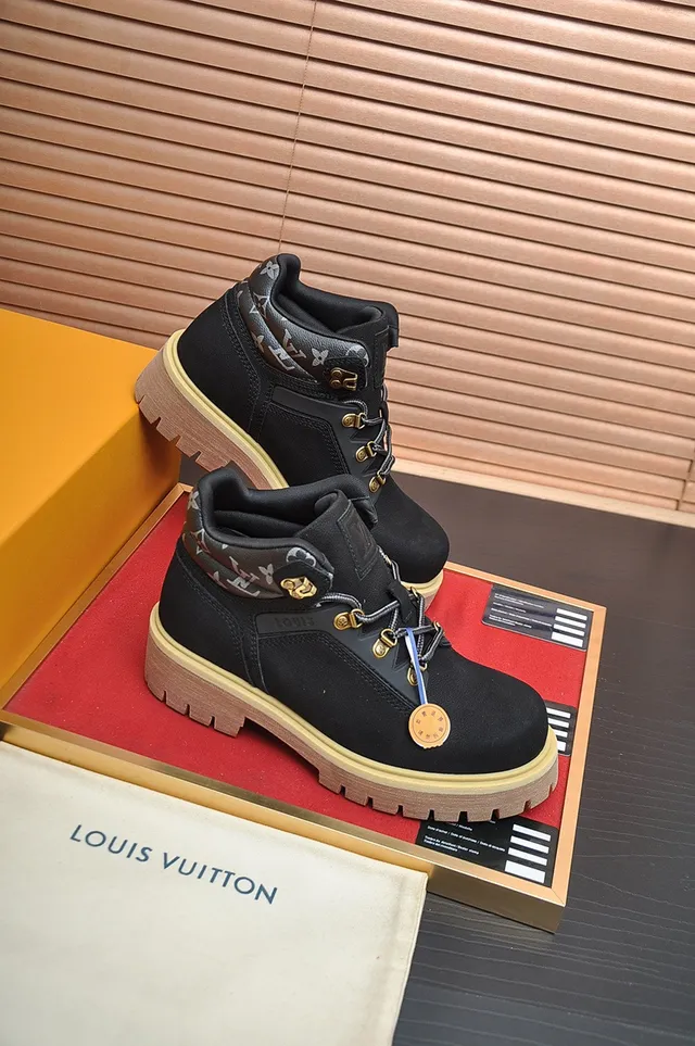 Louis Vuitton Black Beige Suede Upper Dual-Lace System Work Boots