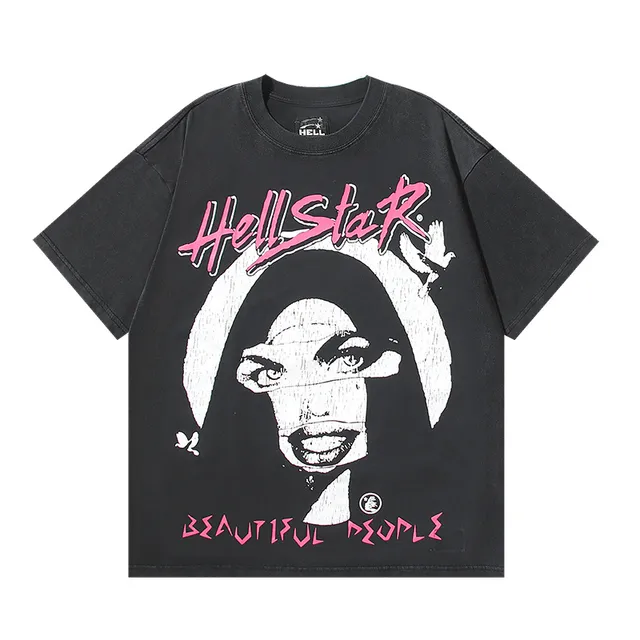 Hellstar Black Pink Oversized Fit Screen-Print Graphic T-Shirt