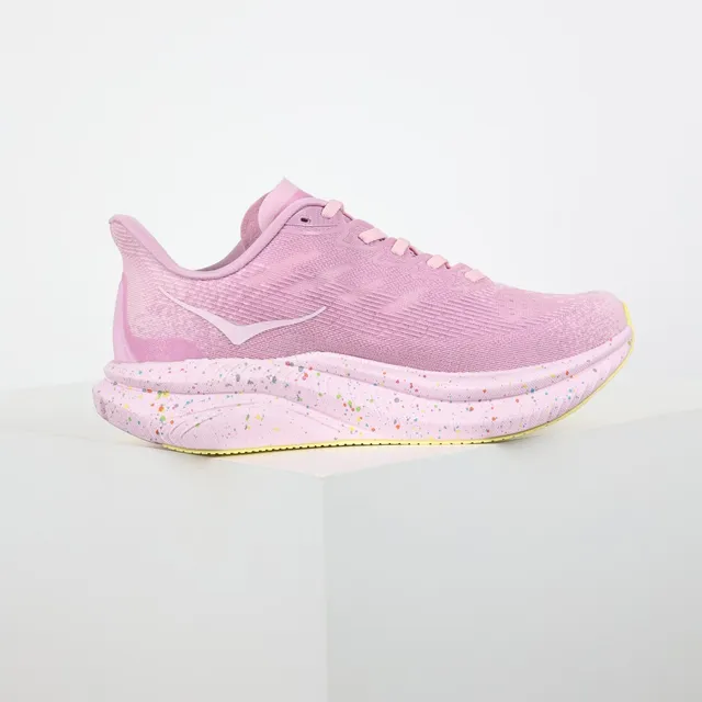 Hoka Pink Yellow Knit Upper Speckled Midsole Running Shoes