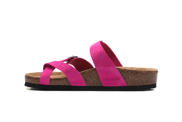 Birkenstock Arizona Pink Suede-Like Two-Strap Casual Sandals