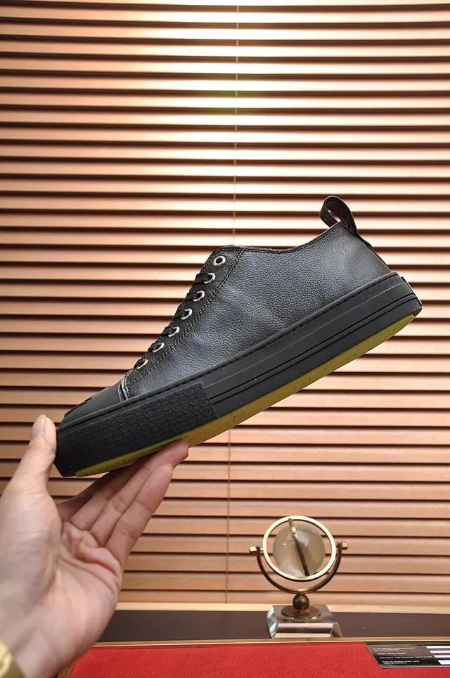 Philipp Plein Black Leather Embossed Monogram Lifestyle Sneakers