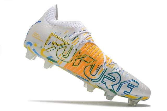 Puma Future Z White Multicolor Sock-Fit Collar Textured Orange Cage Firm-Ground Soccer Shoes