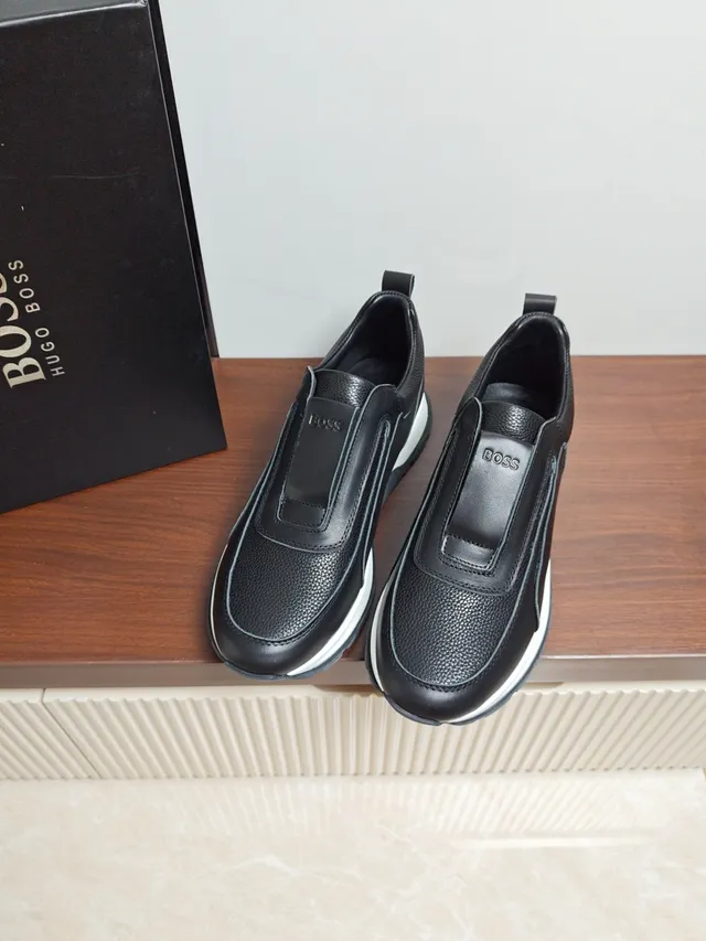 Hugo Boss Black Leather Slip-On Lifestyle Sneakers