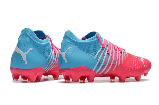 Puma Pink Blue Low-Cut Knit Upper Dynamic Formstrip Bands Firm-Ground Soccer Shoes