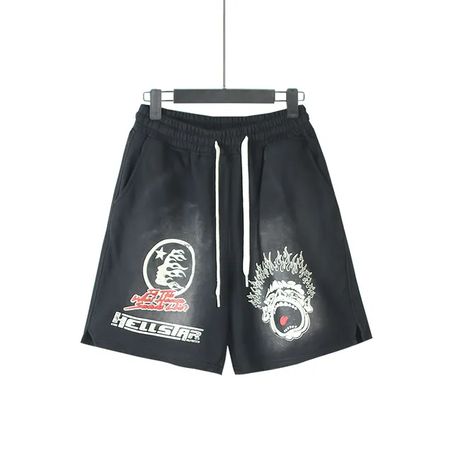 Hellstar Graphic-Print Relaxed-Fit Black Shorts