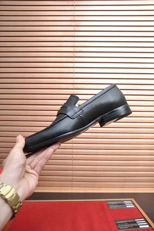 Salvatore Ferragamo Gancini Loafer Black Pebbled Leather Penny Strap Loafers