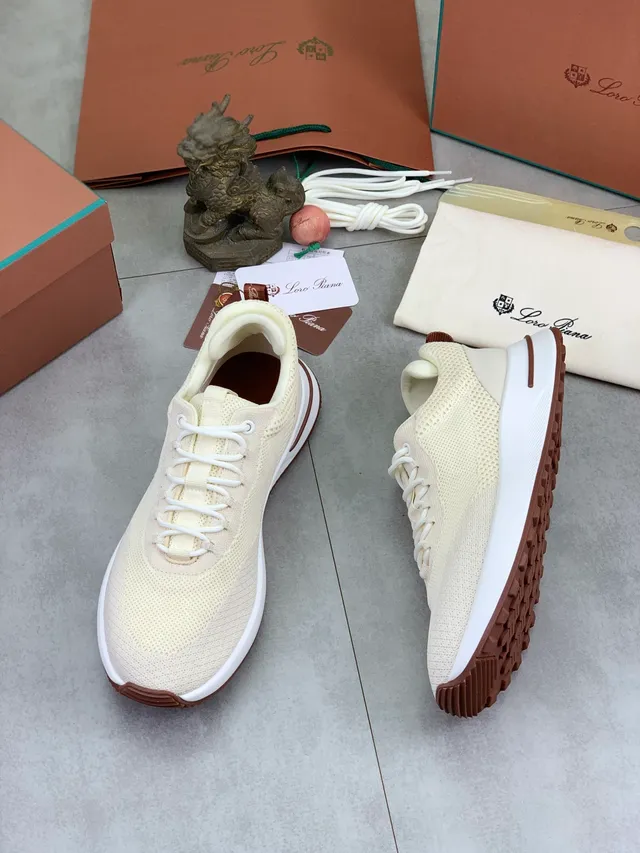 Loewe Beige Brown Knit Upper Thick White Midsole Lifestyle Sneakers