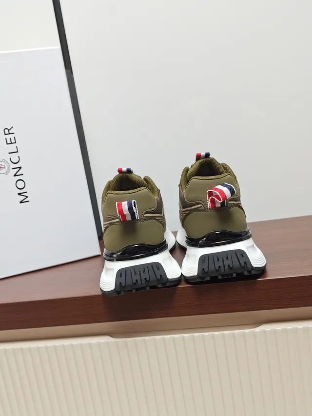 Moncler Army Green Beige Multi-Material Upper Sculpted White Midsole Sneakers