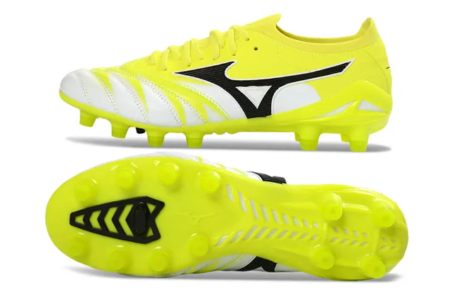 Mizuno Yellow White Low-Cut Synthetic Upper Molded Conical Studs Firm-Ground Soccer Shoes