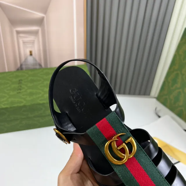 Gucci Dionysus Black Green Ribbed Toe Guard Web Stripe Strap Gladiator Sandals