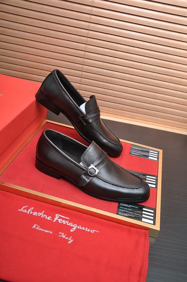 Salvatore Ferragamo Gancini Black Leather Loafers