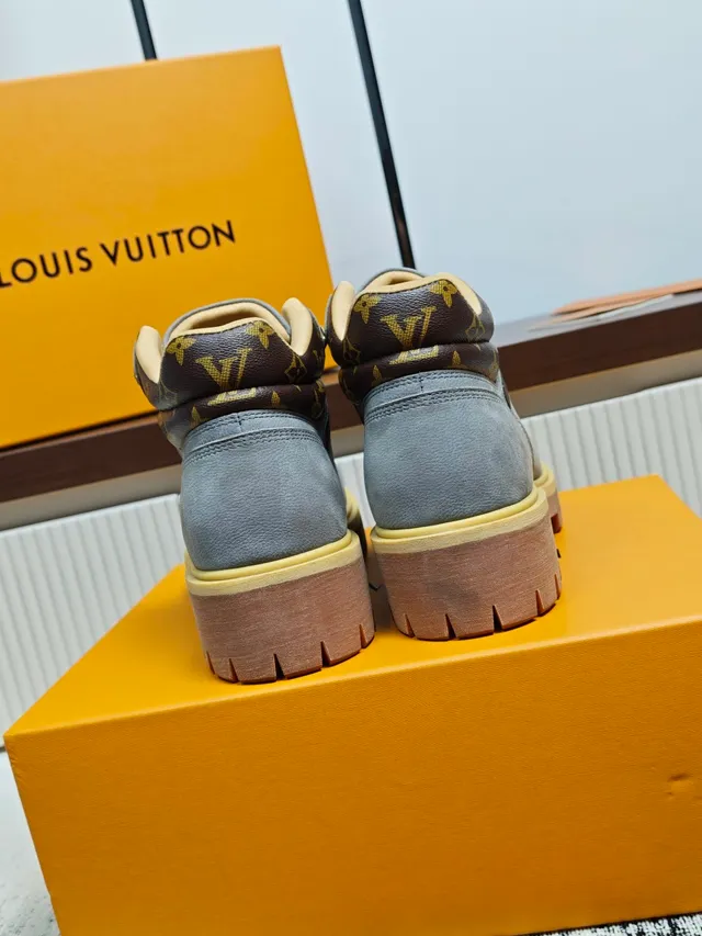 Louis Vuitton Gray Gold Suede Upper Laces And Hardware Work Boots
