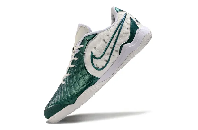 Nike White Green Quilted Toe Cap Perforated Mesh Upper Indoor Soccer Shoes