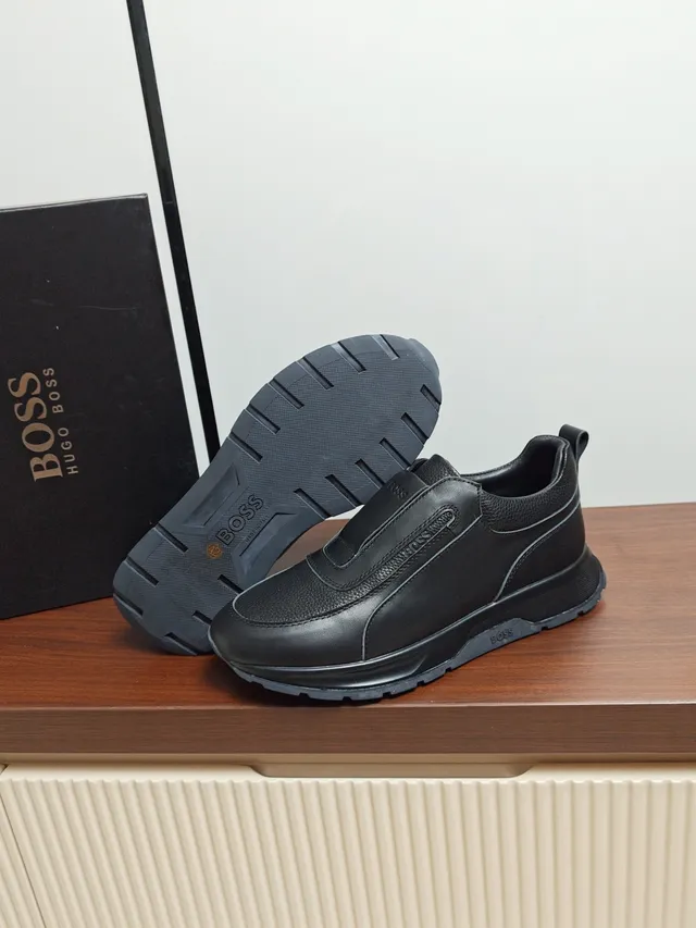 Hugo Boss Slip-On Leather Black Lifestyle Sneakers