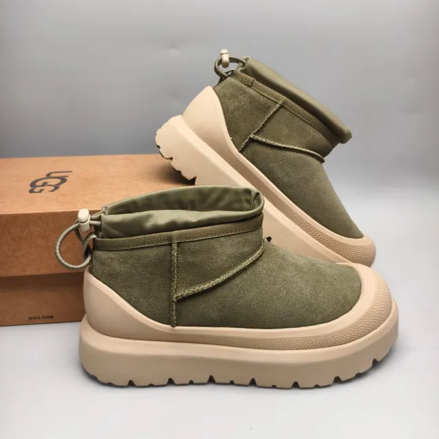 Army Green Beige Olive Suede Upper Platform Sole Snow Boots