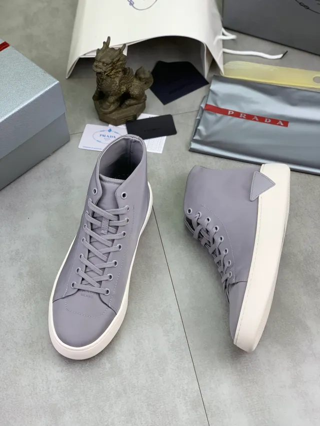 Gray High-Top Smooth Textile Sneaker