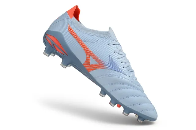 Mizuno Blue Orange Low-Cut Knit Upper Dynamic Wave Cage Overlay Firm-Ground Soccer Shoes