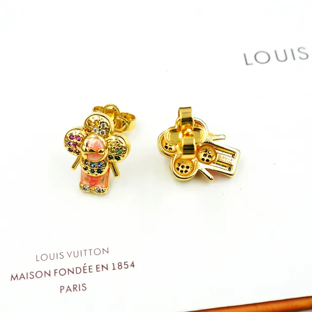 Gold-Tone Multicolor Enamel Floral Figural Stud Earrings