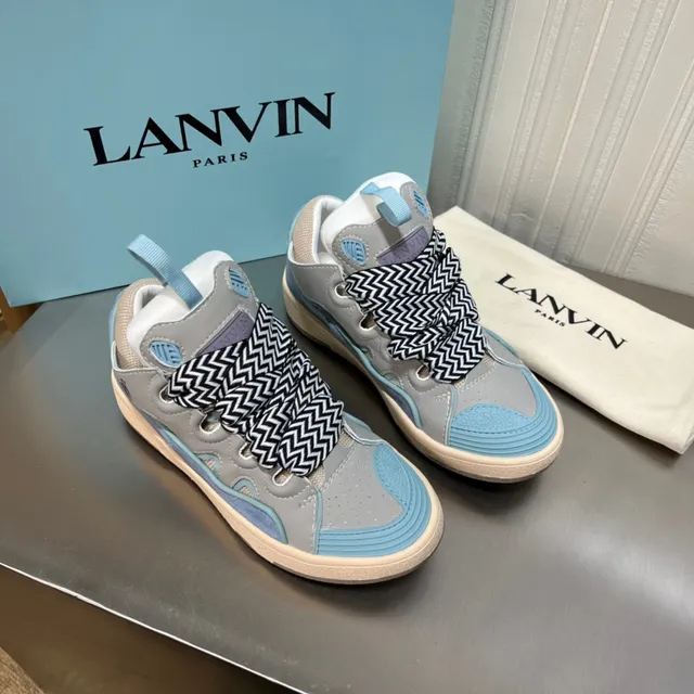 Lanvin Gray and Blue Cutout Panel Sneaker