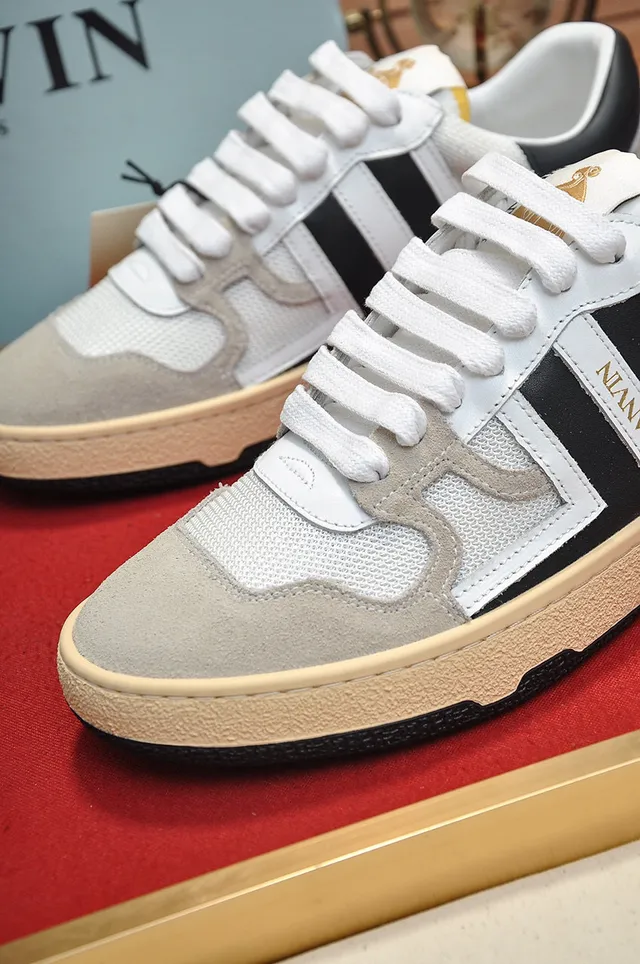 Lanvin White Black Mixed-Material Upper Side Stripe Branding Lifestyle Sneakers