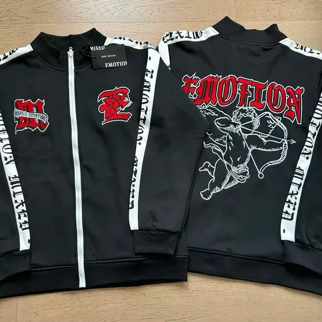 Mixed Emotion Black and White Striped Dragon Logo Tracksuit