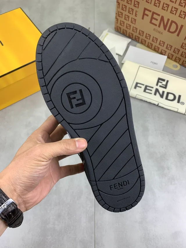 Fendi Black White Perforated Suede And Leather Upper FF Logo Accent Lifestyle Sneakers