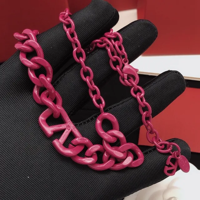 Chanel Pink Chunky Resin Chain Logo-Integrated Pendant Necklace