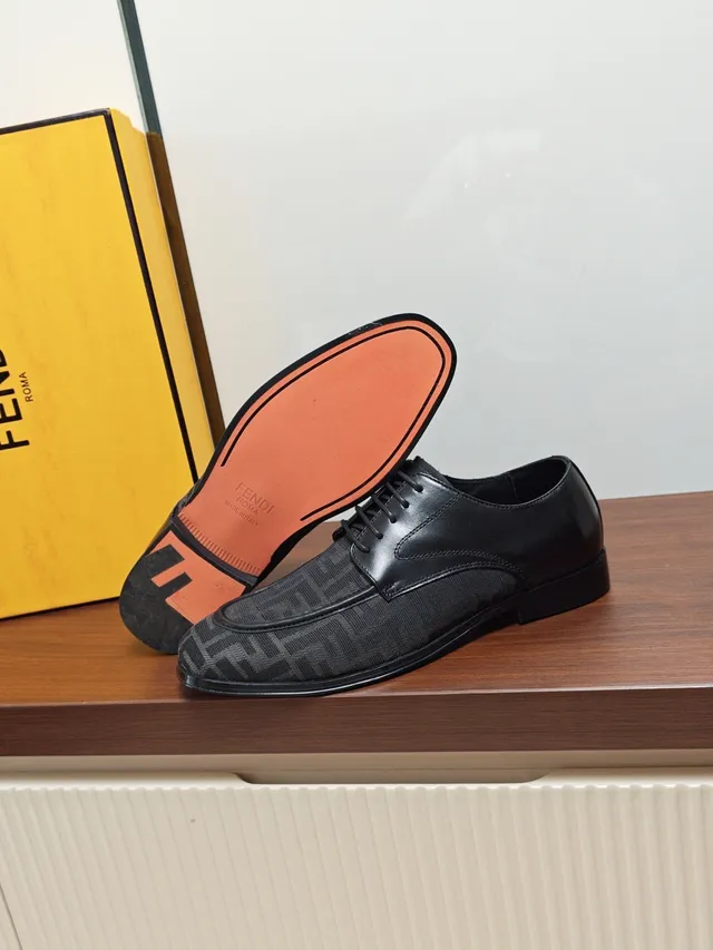 Fendi Cap-Toe Monogrammed Black Leather Oxford Shoes