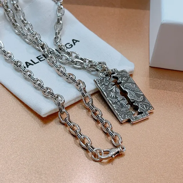 Balenciaga Razor Blade Pendant Silver Chain Necklace
