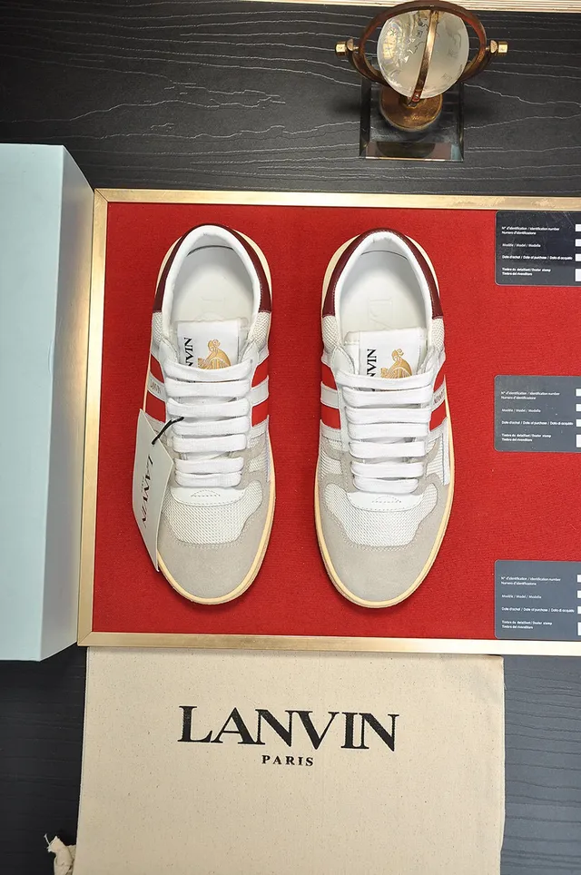 Lanvin White Red Low-Top Mesh And Suede Upper Lifestyle Sneakers