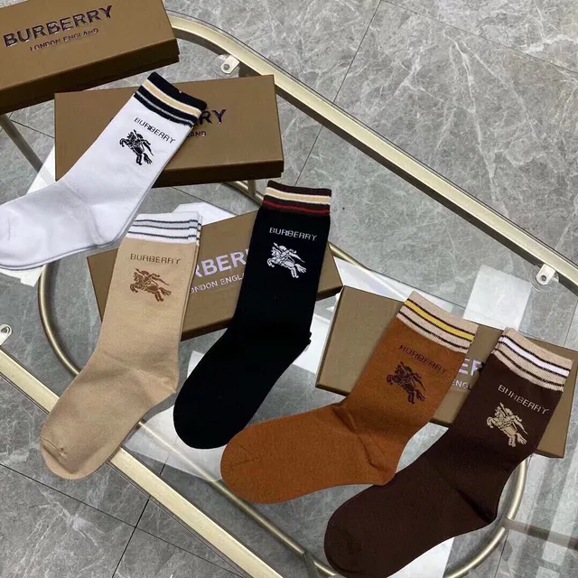 Burberry Logo-Embroidered Striped Cuff Crew Socks
