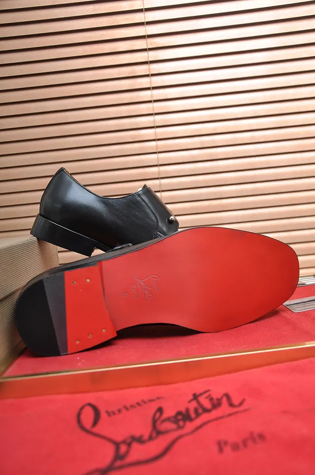 Christian Louboutin Black Red Polished Leather Single Strap Monk Shoes