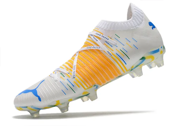 Puma Future Z White Multicolor Sock-Fit Collar Textured Orange Cage Firm-Ground Soccer Shoes