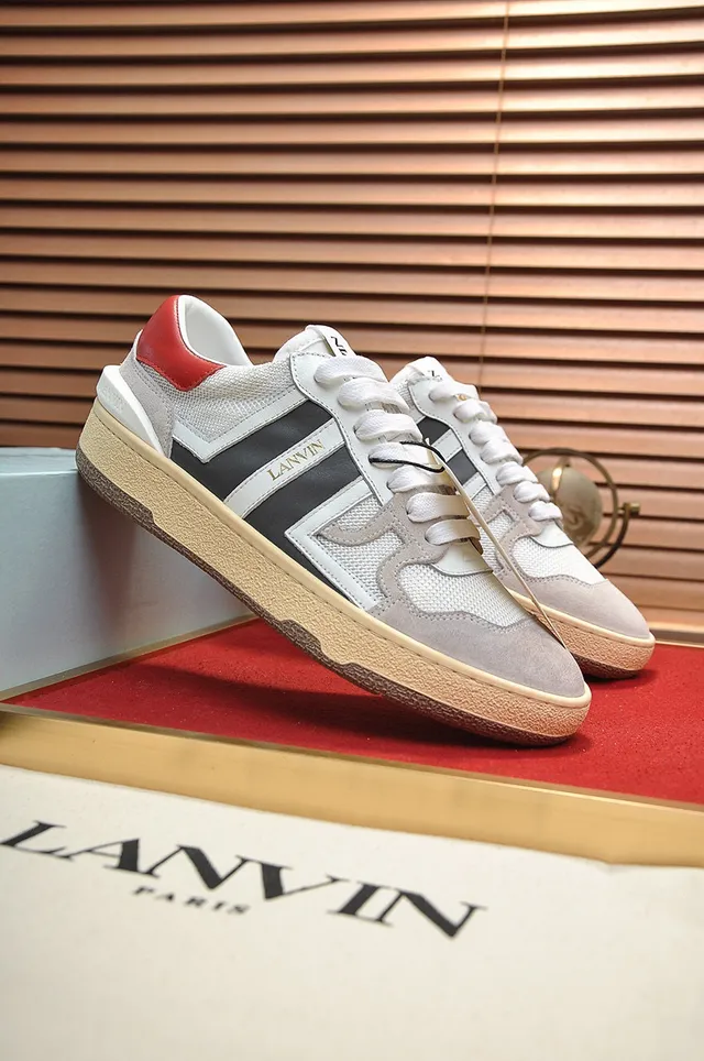 Lanvin White Gray Low-Top Mixed-Material Upper Lifestyle Sneakers
