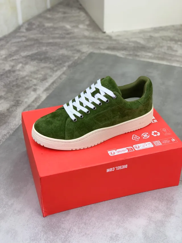 Diesel Olive Green Suede Low-Top Lifestyle Sneakers