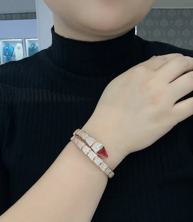 Bvlgari Serpenti Rose Gold Red Ruby and Diamond Coil Bracelet