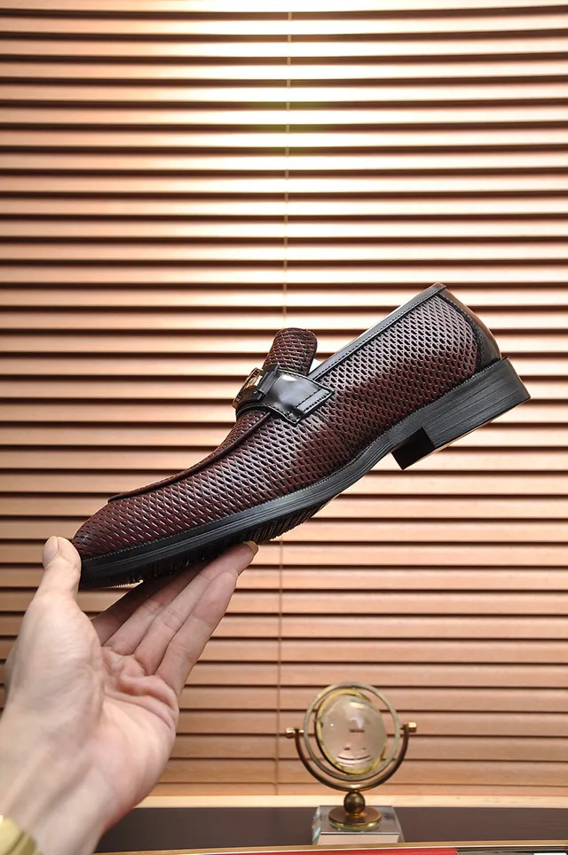 Giorgio Armani Burgundy Black Perforated Leather Metal Eagle Buckle Loafer
