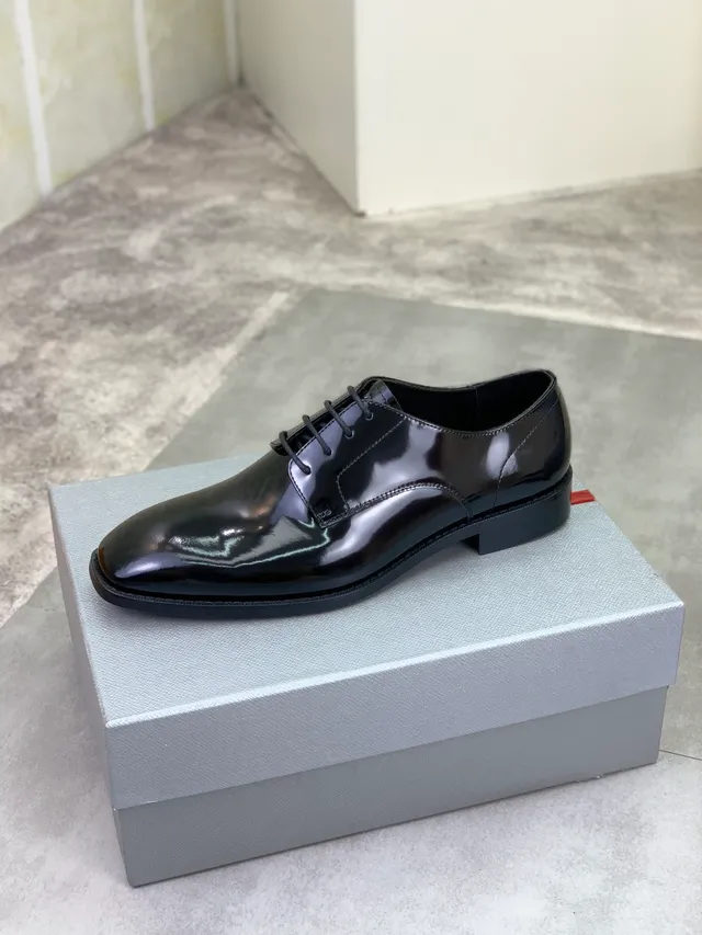 Prada Black High-Gloss Cap-Toe Oxford Shoes