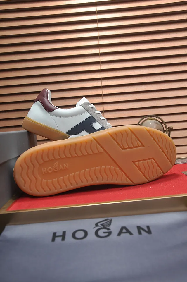 Hogan White Navy Low-Top Mixed-Material Lifestyle Sneakers