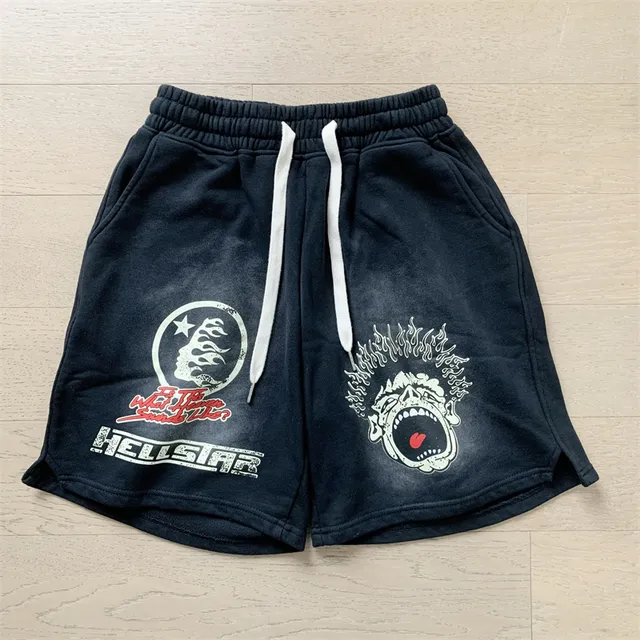Hellstar Graphic-Print Relaxed-Fit Black Shorts