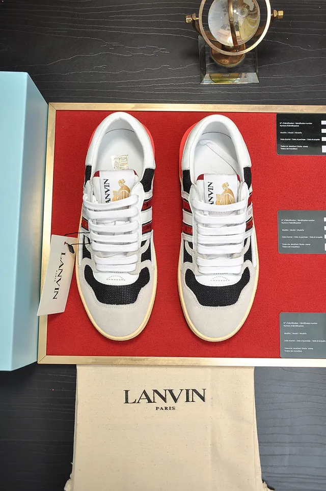 Lanvin White Gray Low-Top Cupsole Sneakers