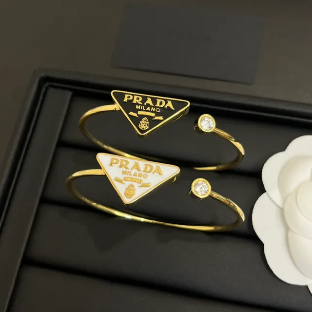 Prada Triangle Logo Bracelet Silver Gold Triangular Charm Pavé Crystal Bracelet