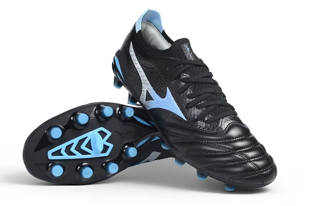 Mizuno Black Blue Quilted Synthetic Leather Forefoot Mesh Tongue And Collar Firm-Ground Soccer Shoes