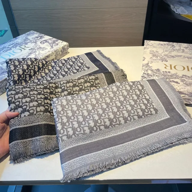 Dior Oblique Monogram Beige and Gray Silk Scarf