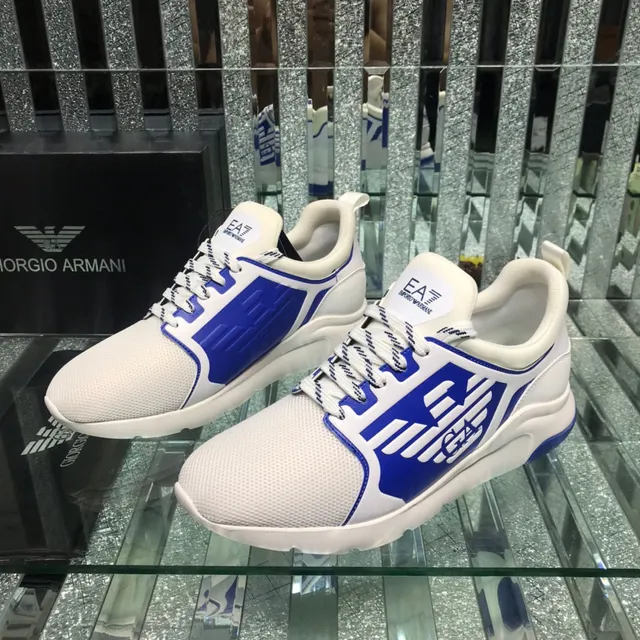 Giorgio Armani EA7 White and Blue Logo Panel Lifestyle Sneaker