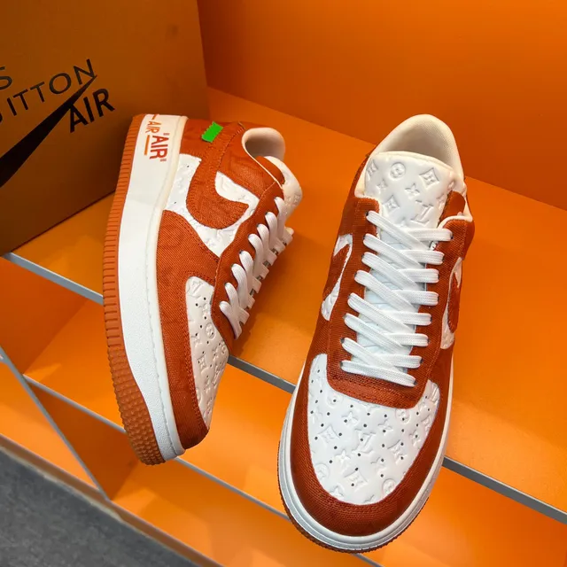 Nike Air Force 1 Orange and White Embossed Monogram Lifestyle Sneakers